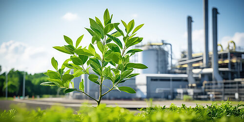 Pflanze vor Industrieanlage