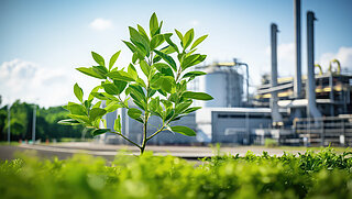 Pflanze vor Industrieanlage