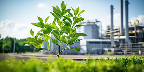 Pflanze vor Industrieanlage